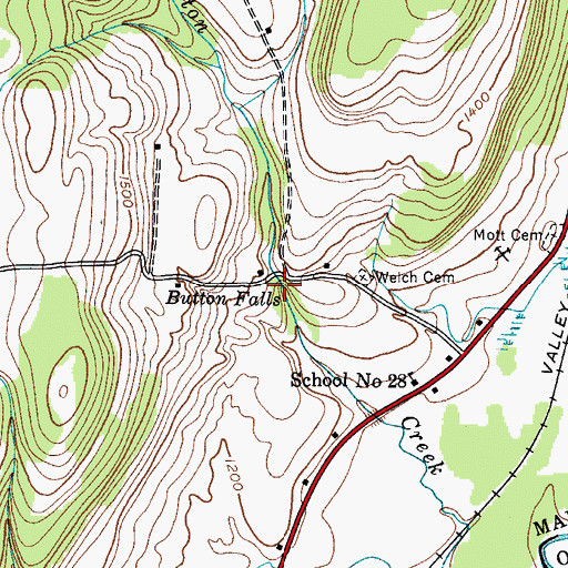 Topographic Map of Button Falls, NY
