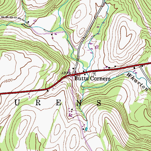Topographic Map of Butts Corners, NY