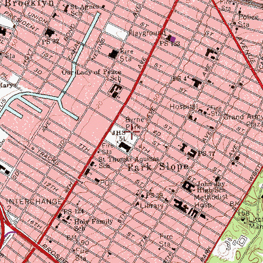 Topographic Map of James J Byrne Memorial Playground, NY