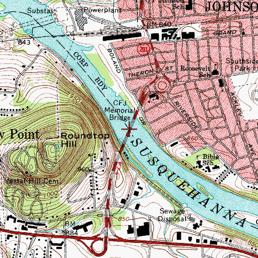 Topographic Map of CFJ Memorial Bridge, NY