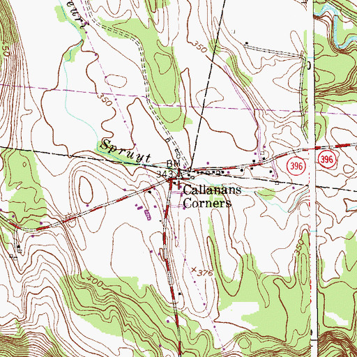 Topographic Map of Callanans Corners, NY