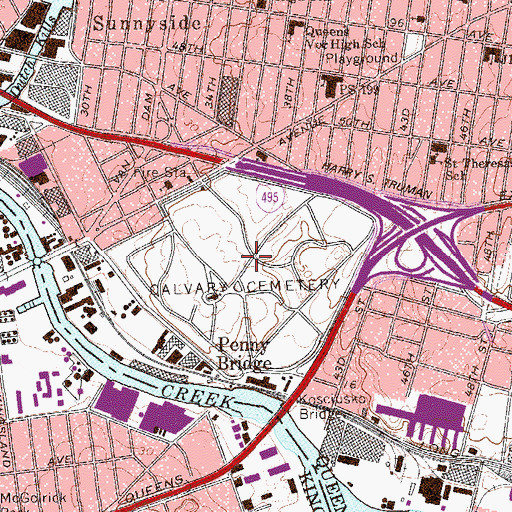 Topographic Map of First Calvary Cemetery, NY