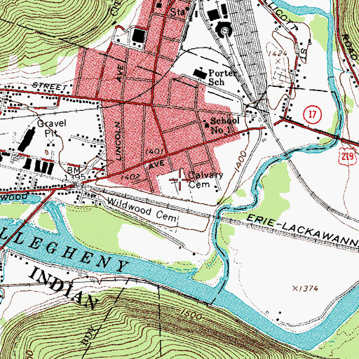 Topographic Map of Calvary Cemetery, NY
