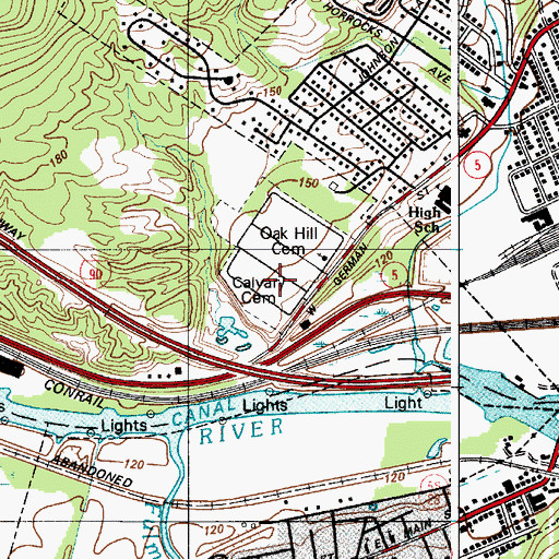 Topographic Map of Calvary Cemetery, NY
