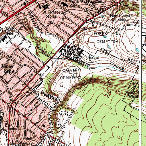 Topographic Map of Calvary Cemetery, NY