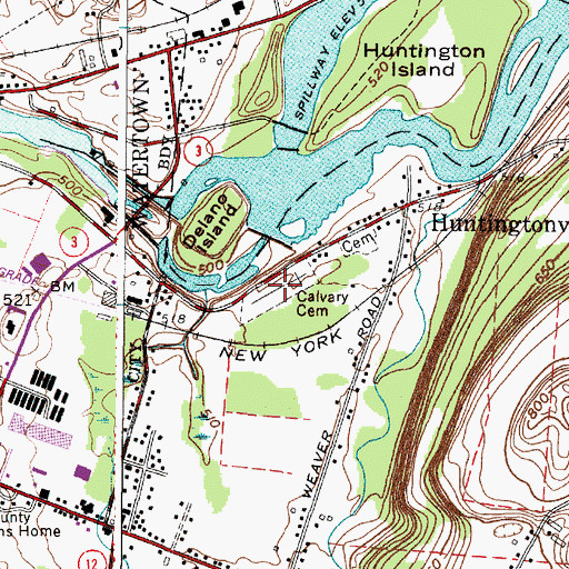 Topographic Map of Calvary Cemetery, NY