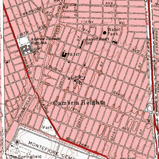 Topographic Map of Cambria Heights, NY
