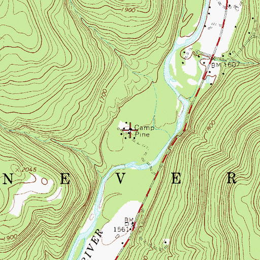 Topographic Map of Camp Pine, NY