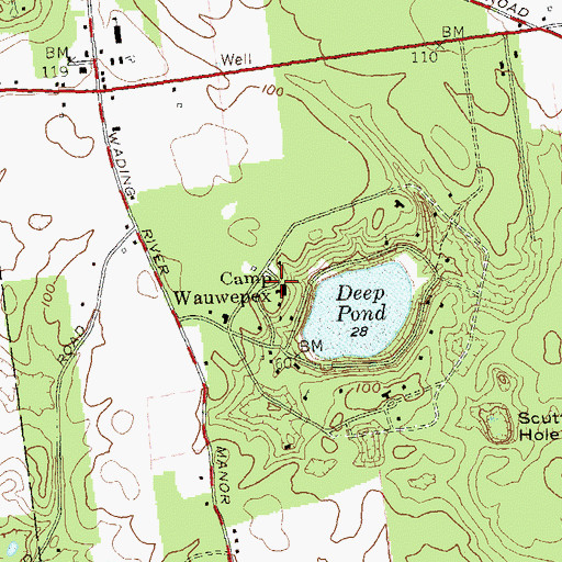 Topographic Map of Camp Wauwepex, NY