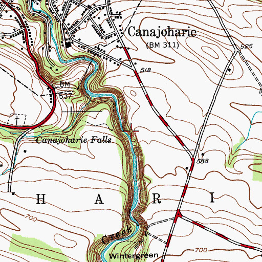 Topographic Map of Canajoharie Falls, NY