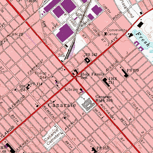 Topographic Map of Canarsie, NY