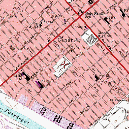 Topographic Map of Canarsie Cemetery, NY
