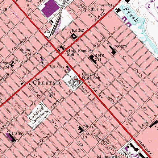 Topographic Map of Canarsie High School, NY