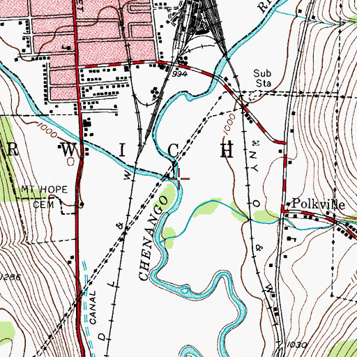 Topographic Map of Canasawacta Creek, NY