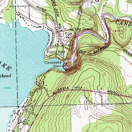 Topographic Map of Caneadea Dam, NY