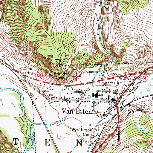 Topographic Map of Canfield Memorial Cemetery, NY