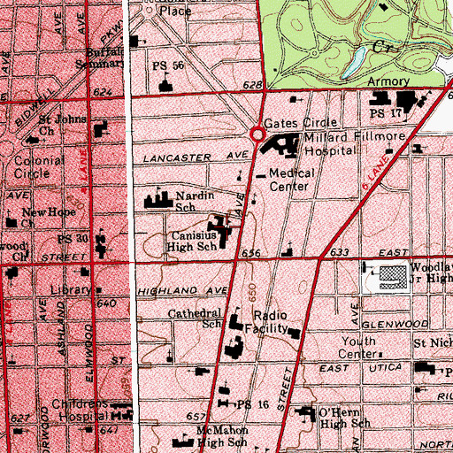 Topographic Map of Canisius High School, NY