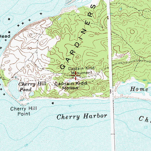 Topographic Map of Captain Kid Monument, NY
