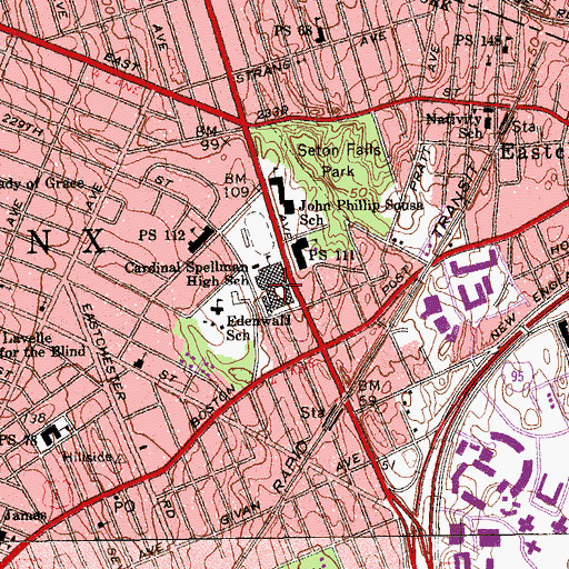 Topographic Map of Cardinal Spellman High School, NY