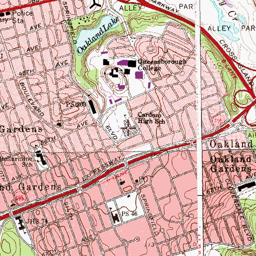 Topographic Map of Benjamin Cardozo High School, NY