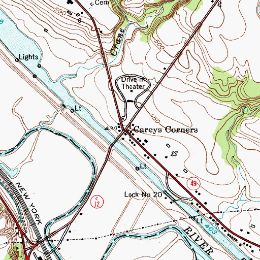 Topographic Map of Careys Corners, NY