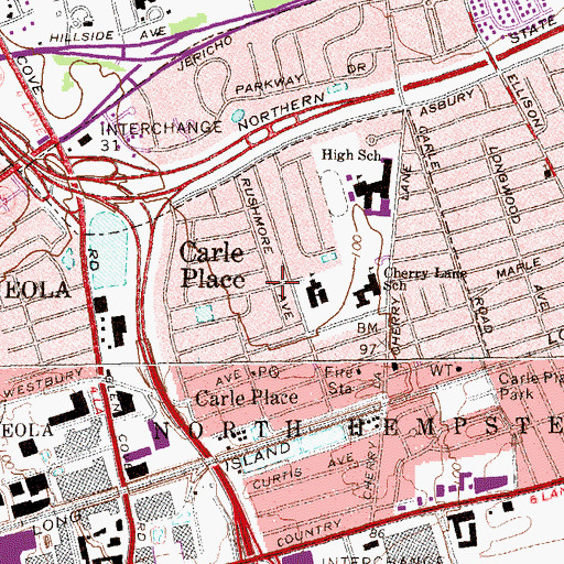 Topographic Map of Carle Place, NY
