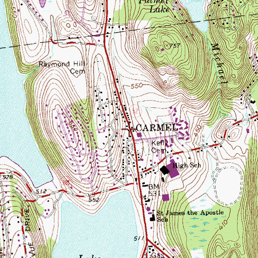 Topographic Map of Carmel, NY