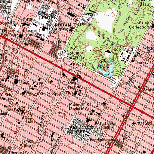 Topographic Map of Carnegie Hall, NY