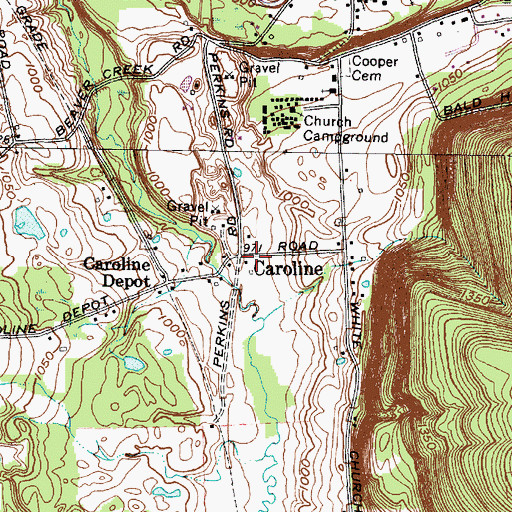 Topographic Map of Caroline, NY