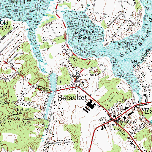 Topographic Map of Caroline Church of Brookhaven, NY