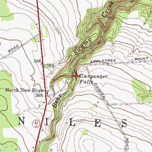 Topographic Map of Carpenter Falls, NY
