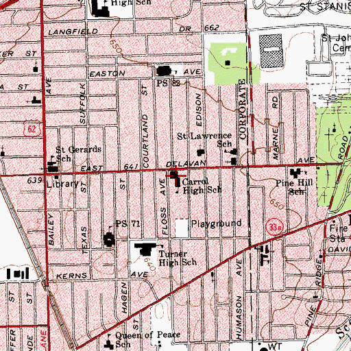 Topographic Map of Carrol High School, NY