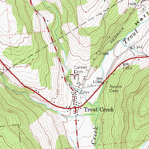 Topographic Map of Carroll Cemetery, NY
