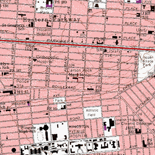 Topographic Map of Carson Peck Memorial Hospital (historical), NY