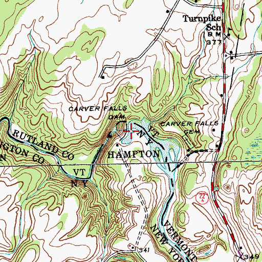 Topographic Map of Carver Falls Dam, NY