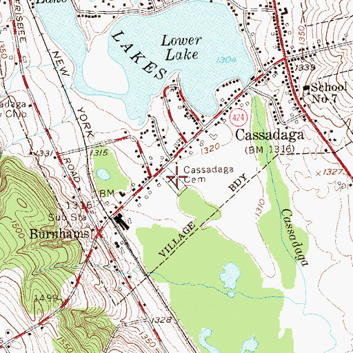 Topographic Map of Cassadaga Cemetery, NY