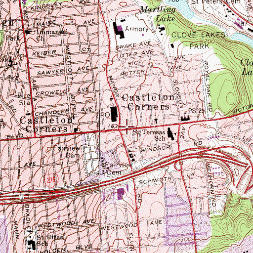 Topographic Map of Castleton Corners, NY