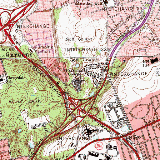 Topographic Map of Cathedral College (historical), NY
