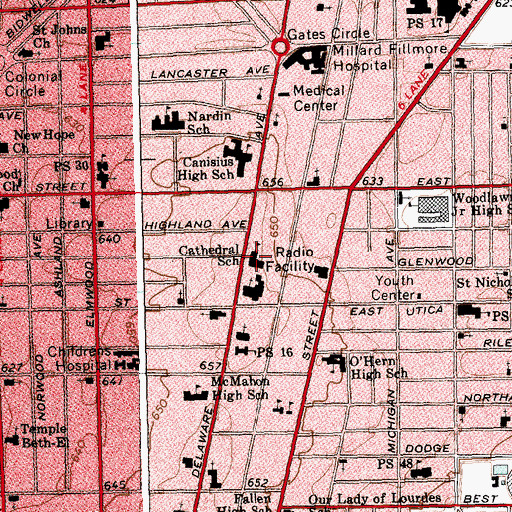 Topographic Map of Catholic Academy of West Buffalo, NY