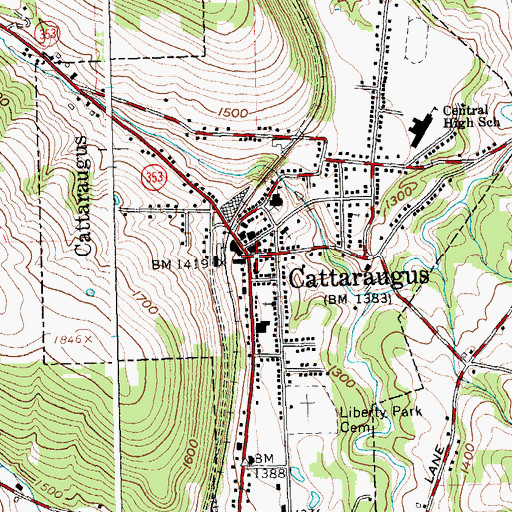 Topographic Map of Cattaraugus, NY