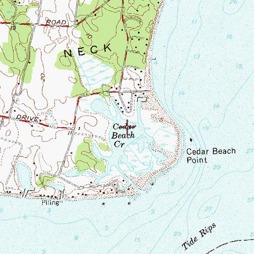 Topographic Map of Cedar Beach Creek, NY