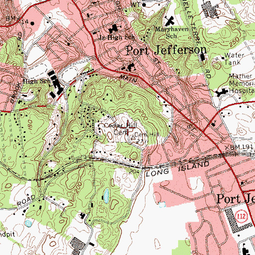 Topographic Map of Cedar Hill Cemetery, NY