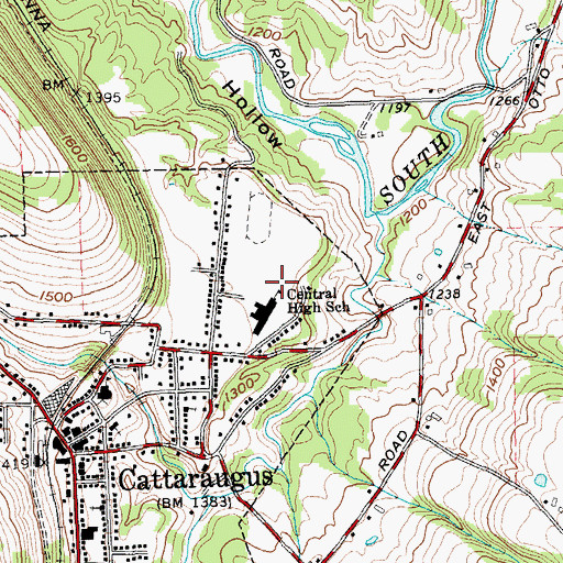 Topographic Map of Cattaraugus - Little Valley High School, NY
