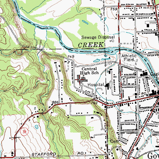 Topographic Map of Gowanda High School, NY