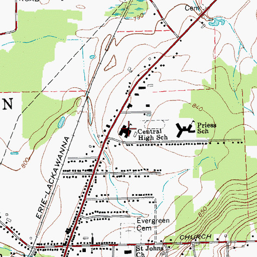 Topographic Map of Central High School, NY