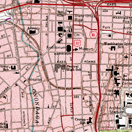 Topographic Map of Central High School, NY