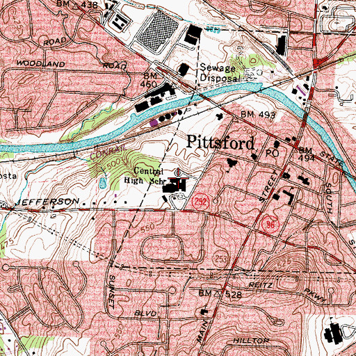 Topographic Map of Pittsford Sutherland High School, NY