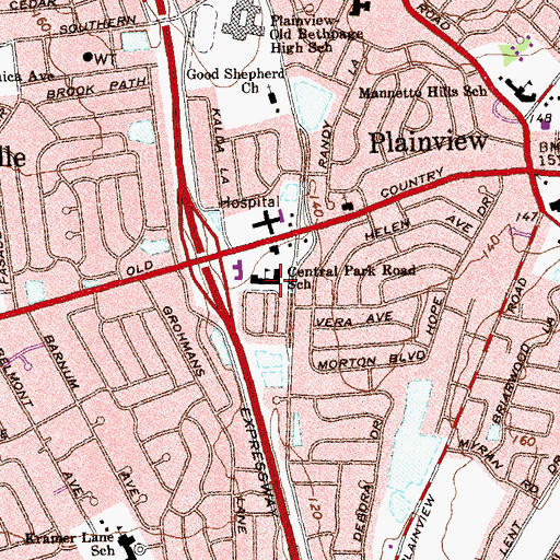 Topographic Map of Central Park Road School, NY