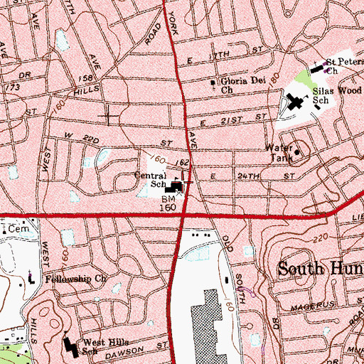 Topographic Map of Central Elementary School (historical), NY