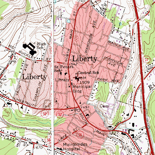 Topographic Map of Liberty Elementary School, NY
